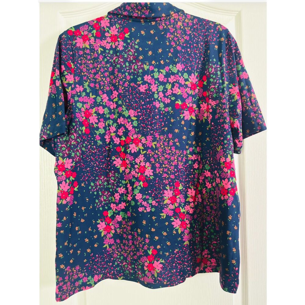 Isaac Mizrahi Live Floral Polo Top Preppy Casual Short Sleeve Blue Pink Shirt - Picture 2 of 7